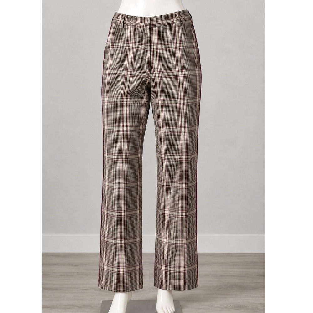 Abercrombie & Fitch Simone High Rise Ankle Flare Plaid Pants Tan Burgundy Size S